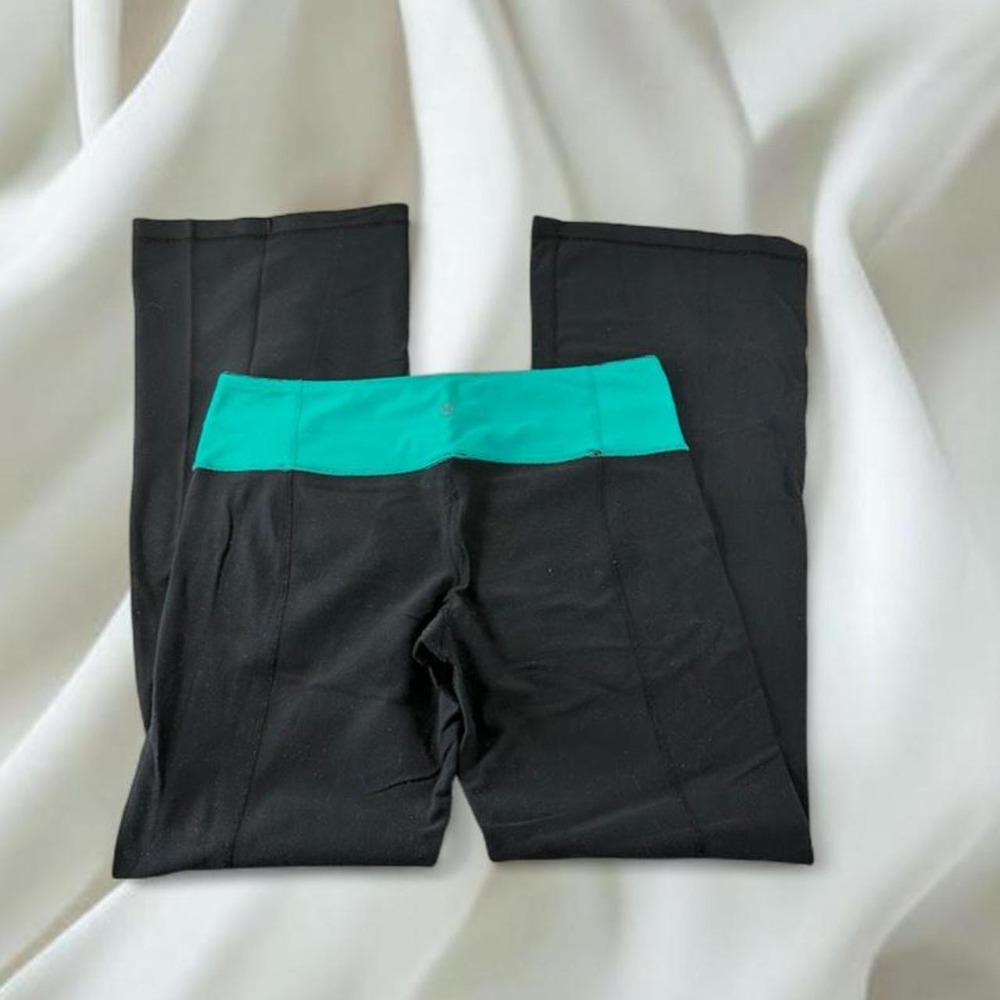 Lululemon teal black reversible waistband full length flare leggings athletic